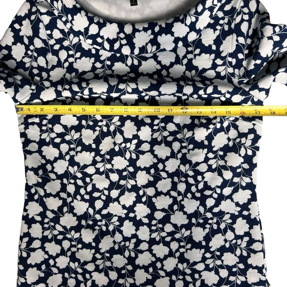 Talbots Navy Blue White Floral Top Women's Small Knit Blouse Cottagecore Flowers - Picture 13 of 14